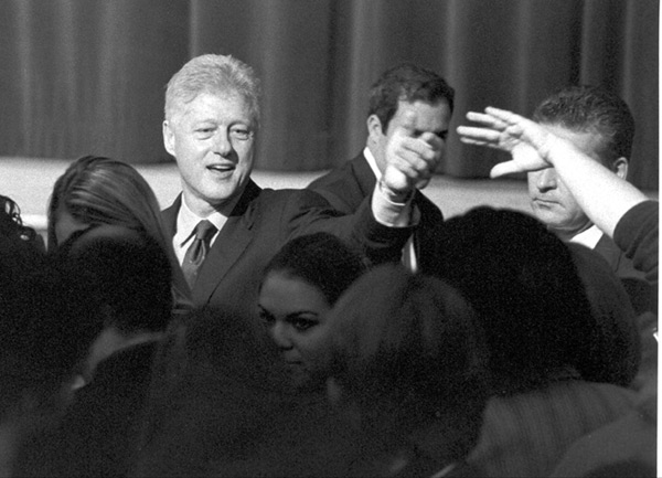 Immediately after the speech, the audience at Freeborn was treated to an in-person visit from Clinton. Photo by Jim von Rummelhoff, IET Mediaworks<