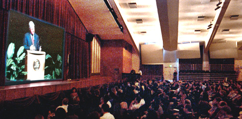 The simulcast was made possible by ASUCD, the Office of Student Affairs, the Office of University Relations, and Information and Educational Technology. Photo by Jim von Rummelhoff