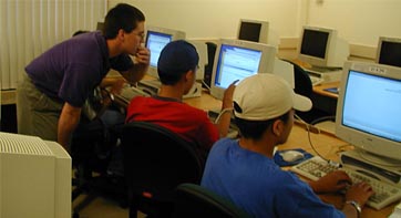 High school-aged Upward Bound students learn computing skills in IET's computer labs
