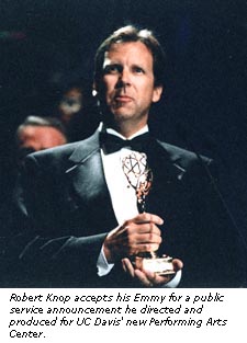 photo of Robert Knop accepting his Emmy award for a public service announcement he directed and produced
