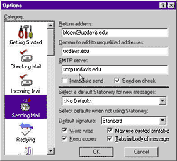 screen capture of Eudora Sending Mail configuration screen