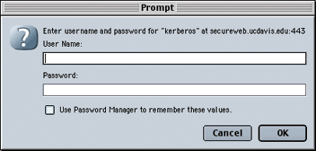Kerberos login prompt - screen capture