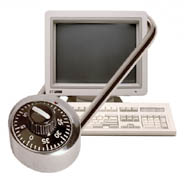 illustration of computer with a padlock around it as a metaphor for computer security